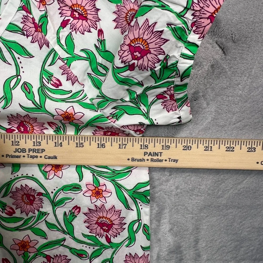 J.Crew Floral V-Neck Blouse Women XS White Pink Green Puff Sleeve CK748 NEW